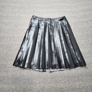 Leon Max Pleated Midi Skirt Women XS Black New Faux Leather Chiffon Mixed Media